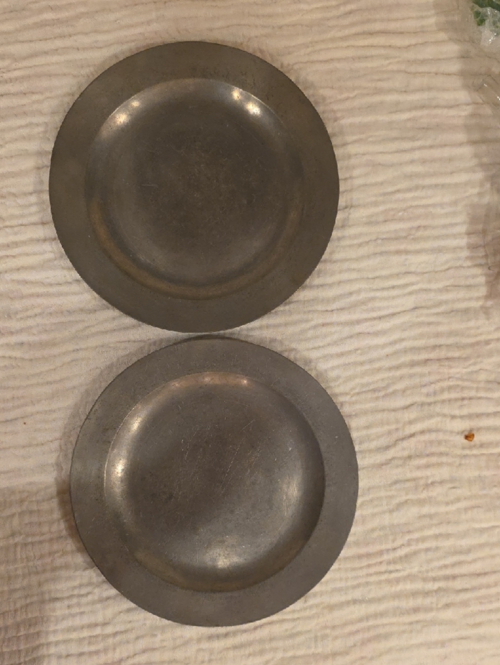 Pair of antique twelve inch pewter plates
